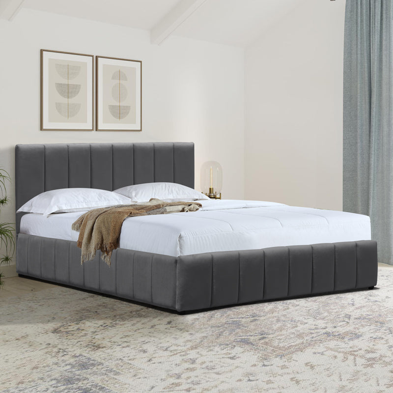 Pat cu spatiu de depozitare Snuggle, Catifea, Antracit - Gri, 160x200 cm - Antracit