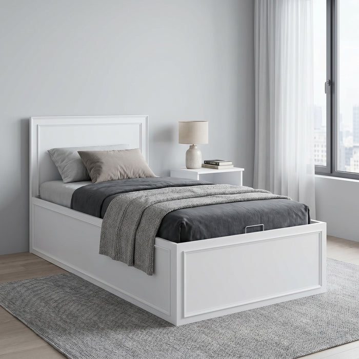 Pat de o persoana Adore Country cu loc de depozitare, Alb, 105x105x205 cm