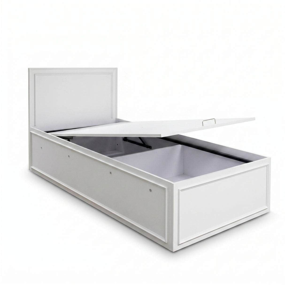 Pat de o persoana Adore Country cu loc de depozitare, Alb, 105x105x205 cm
