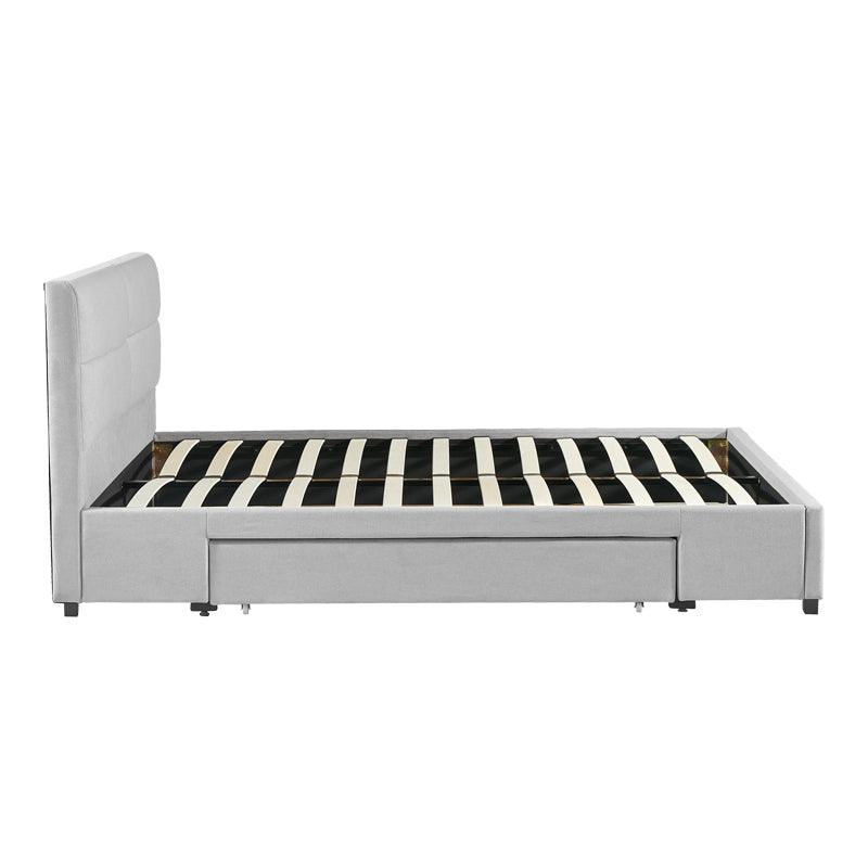 Pat dublu Anay cu sertar tesatura, Bej - Gri, 160x200 cm - Gri