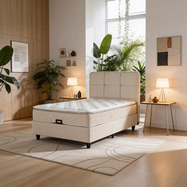 Pat dublu Semi-Double bed Punto, Crem, 120x200 cm