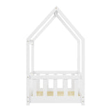 Pat pentru copii Bambie cu balustrada tip Montessori din lemn de pin, alba, 70x140 cm