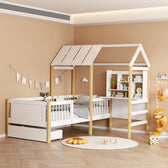 Pat pentru copii cu functie Montessori Bedria, Stil Montessori, Lemn, alb-Natural, 190x90 cm