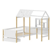 Pat pentru copii cu functie Montessori Bedria, Stil Montessori, Lemn, alb-Natural, 190x90 cm, imagine suplimentara