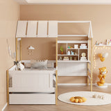 Pat pentru copii cu functie Montessori Bedria, Stil Montessori, Lemn, alb-Natural, 190x90 cm