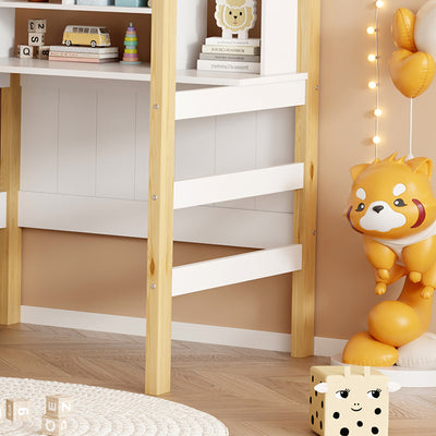 Pat pentru copii cu functie Montessori Bedria, Stil Montessori, Lemn, alb-Natural, 190x90 cm, foto produs 6