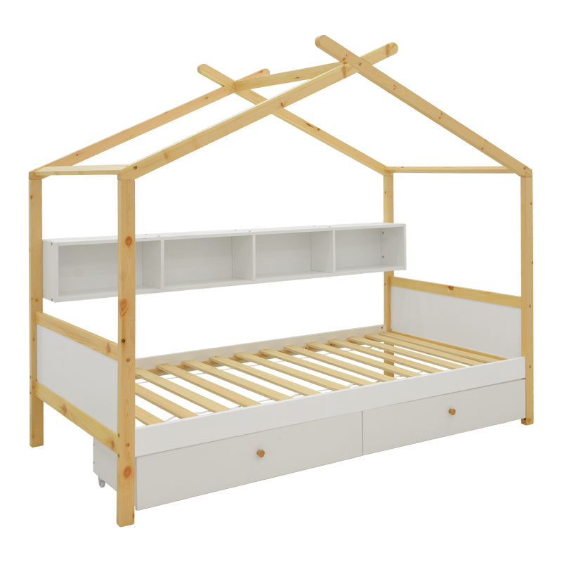 Pat pentru copii Discovery Montessori, Stofa, Alb, 90x190 cm, imagine ambient