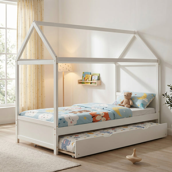 Pat pentru copii DreamHouse Montessori, Alb, 90x190 cm