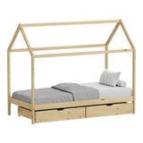 Pat copii Mellin, 2 sertare, Lemn de pin, 90x190 cm - Natural