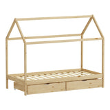 Pat copii Mellin, 2 sertare, Lemn de pin, 90x190 cm - Natural