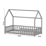 Pat pentru copii stil Montessori cu balustrade Callan, Lemn de pin, Alb, 90x190 cm