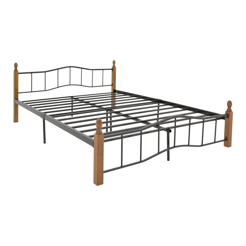 Pat queen size Faryn nuc lemn-negru metal, 150x190 cm, imagine suplimentara