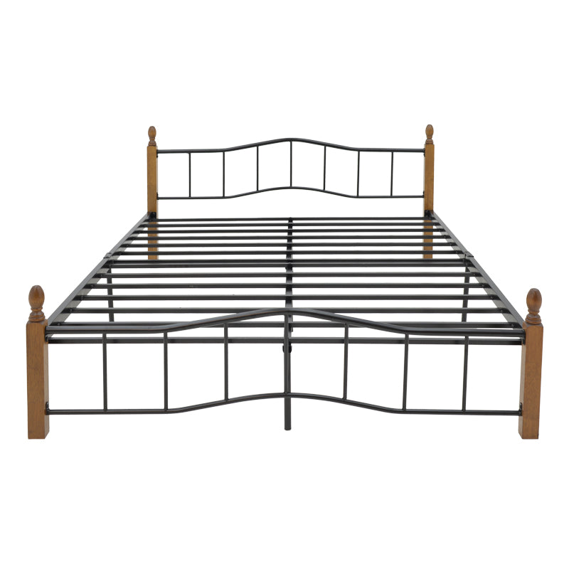 Pat queen size Faryn nuc lemn-negru metal, 150x190 cm