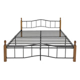 Pat queen size Faryn nuc lemn-negru metal, 150x190 cm