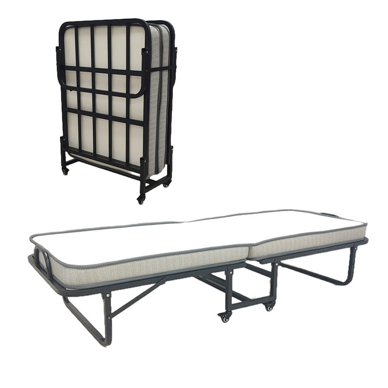 Pat supraetajat cu saltea de 10cm Kamu, Negru, metal, 75x190 cm