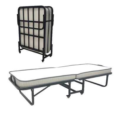 Pat supraetajat cu saltea de 10cm Kamu, Negru, metal, 75x190 cm
