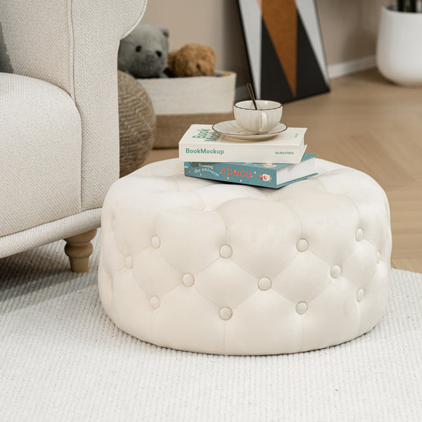 Puf taburet Ferdia catifea, crem, 59x59x28 cm