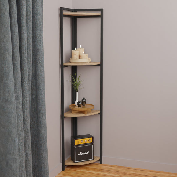 Raft colt podea Byrk stejar -negru metalic, 30x30x160 cm