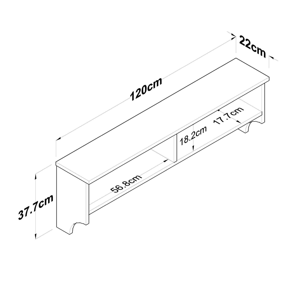 Raft de bucatarie Bolu, Nuc, 120 x 38 x 22 cm