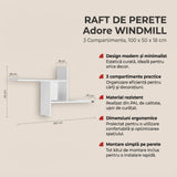 Raft de perete Adore Windmill cu 3 Compartimente, 100x50x18 cm - Alb