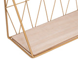 Raft de perete Anneza, Metal si MDF, 48x12x20 cm - Natural-Auriu