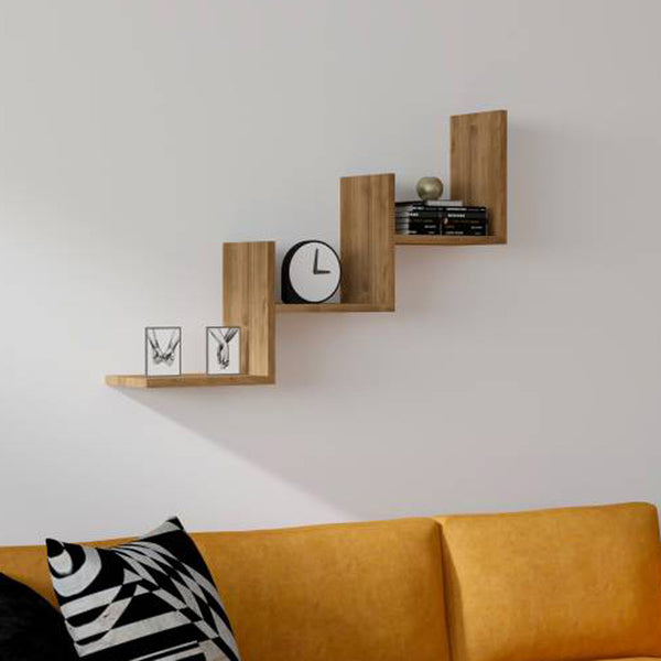 Raft de perete Mauer, finisaj nuc, lemn robust, 90x19x60 cm