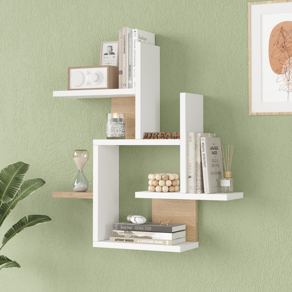 Raft de perete multifunctional Nogara, -alb, Lemn, 62x14x66 cm