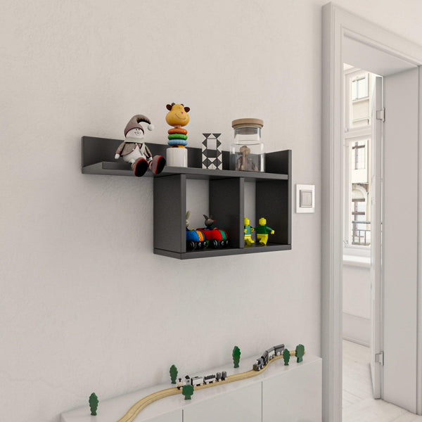 Raft de perete Room, Alb - Gri - Stejar - Galben, 72x37x18 cm