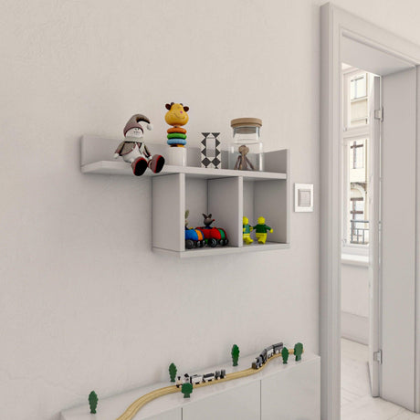 Raft de perete Room, Alb - Gri - Stejar - Galben, 72x37x18 cm