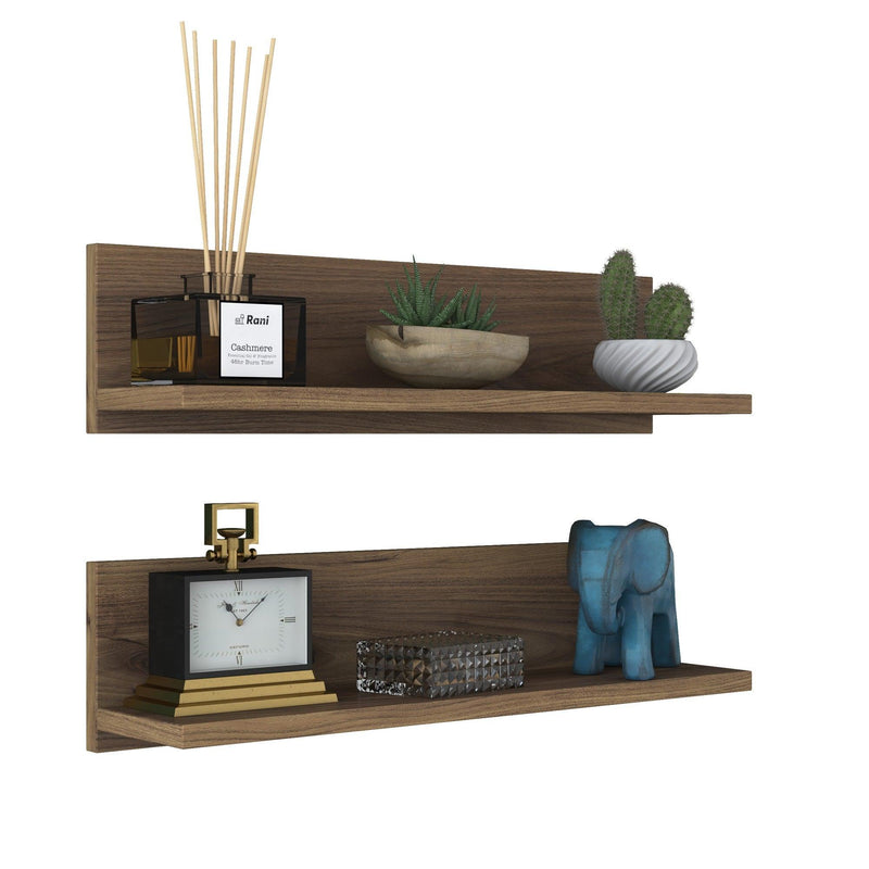 Raft de perete Stake cu 2 etajere, Nuc, 60 x 15 x 13 cm