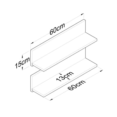 Raft de perete Stake cu 2 etajere, Nuc, 60 x 15 x 13 cm
