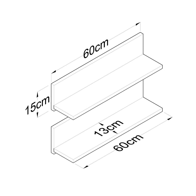 Raft de perete Stake cu 2 etajere, Nuc, 60 x 15 x 13 cm