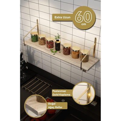 Raft de perete Wall Shelf 60, Aur, 15x15x60 cm