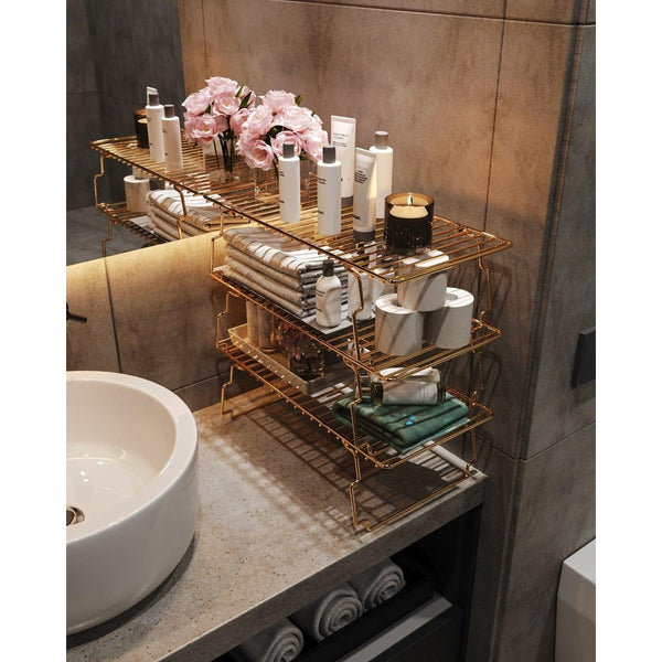 Raft de perete Wall Shelf Extra Bathroom, Aur, 15x42x199 cm