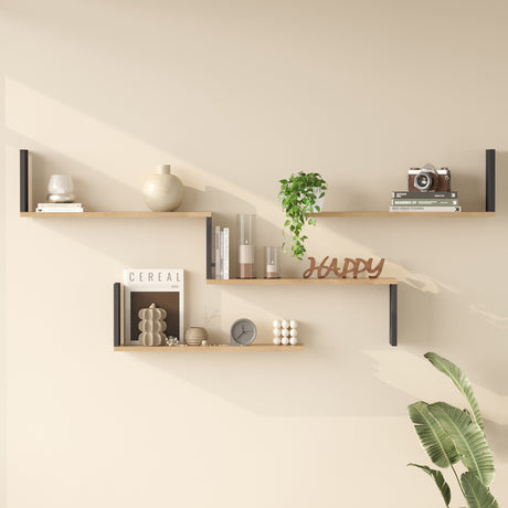 Raft de perete Wall shelf Flear stejar cu antracit color, Antracit - Stejar, 179x15x77 cm
