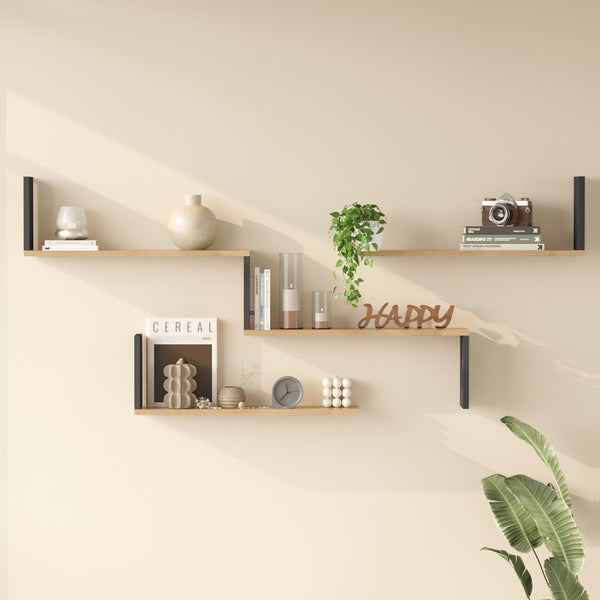 Raft de perete Wall shelf Flear stejar cu antracit color, Antracit - Stejar, 179x15x77 cm