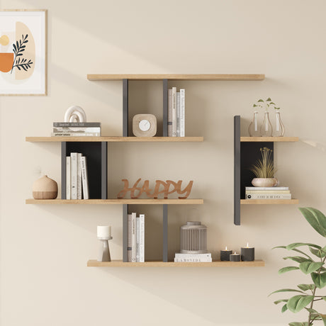 Raft de perete Wall shelf Ledia stejar cu antracit color, Stejar - Antracit, 111x15x78 cm