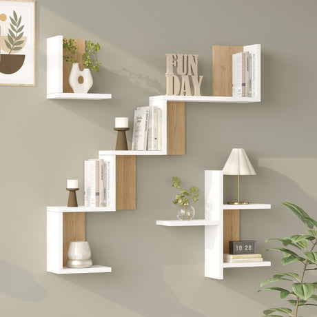 Raft de perete Wall shelf Verso alb cu stejar color, Alb - Stejar, 100x15x103 cm