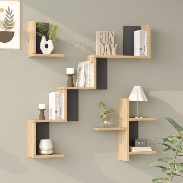 Raft de perete Wall shelf Verso stejar cu antracit color, Stejar - Antracit, 100x15x103 cm