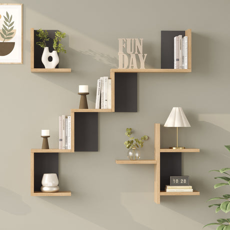 Raft de perete Wall shelf Verso stejar cu antracit color, Stejar - Antracit, 100x15x103 cm