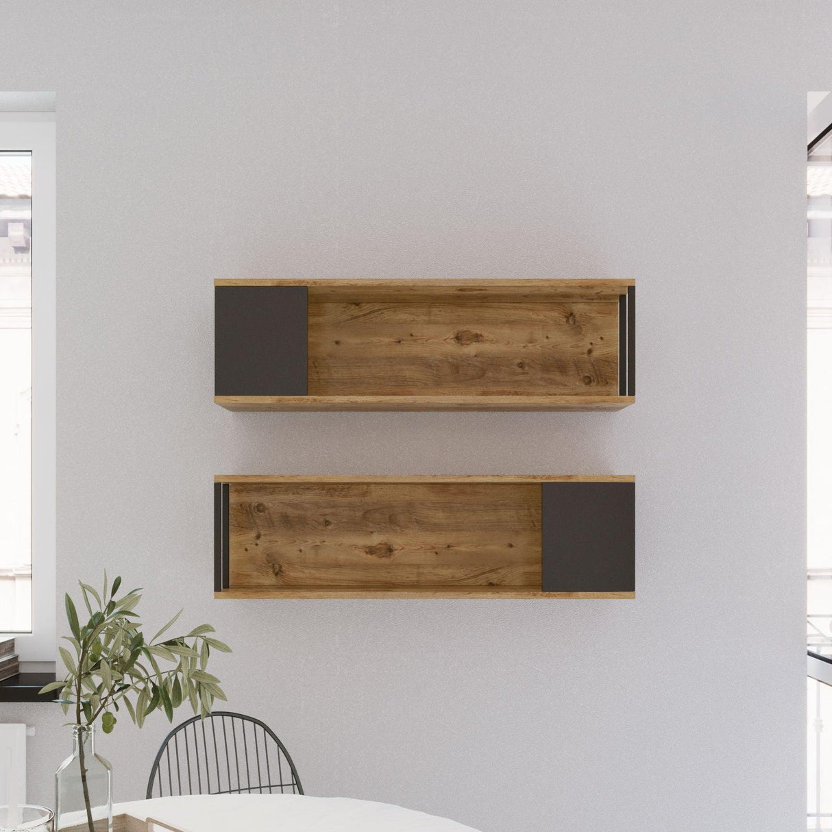 Raft de perete Zuleyha, Stejar, 2 bucati, 100 x 30 x 22 cm