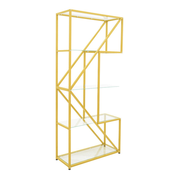 Raft decorativ Aylan cu functie de depozitare, metal și Sticla, Auriu, 100x30x200 cm