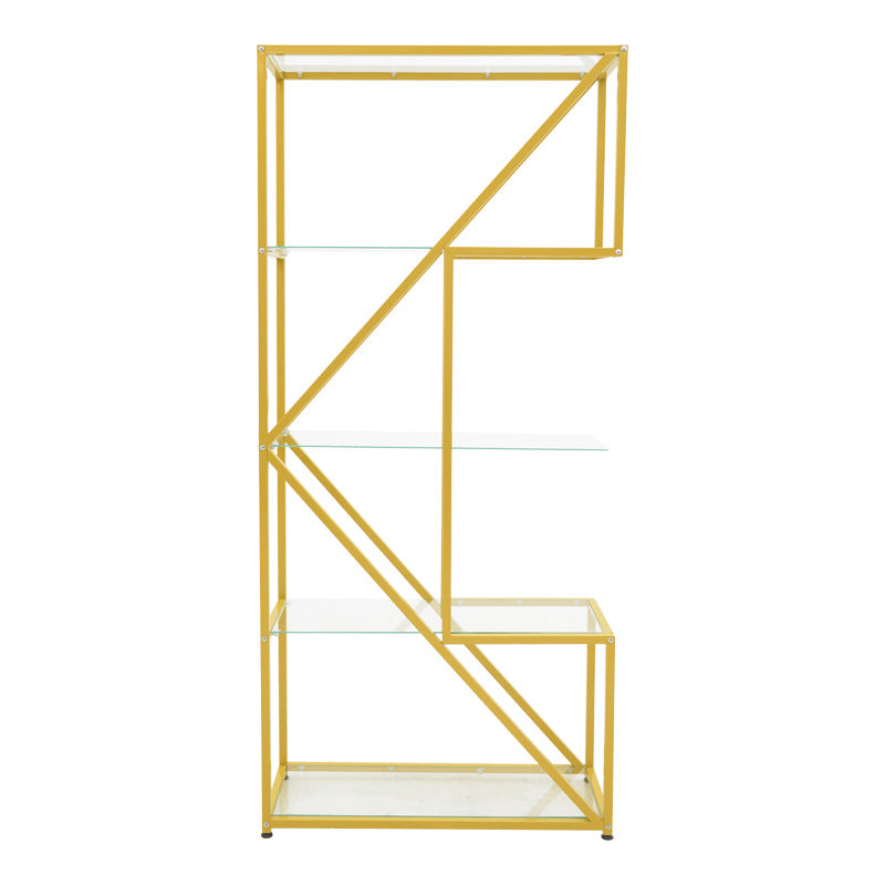 Raft decorativ Aylan cu functie de depozitare, metal și Sticla, Auriu, 100x30x200 cm, imagine suplimentara