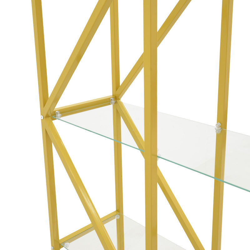 Raft decorativ Aylan cu functie de depozitare, metal și Sticla, Auriu, 100x30x200 cm, perspectiva suplimentara