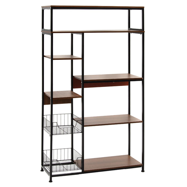 Raft Leena metalizat, negru - nuc, 80x30x142 cm