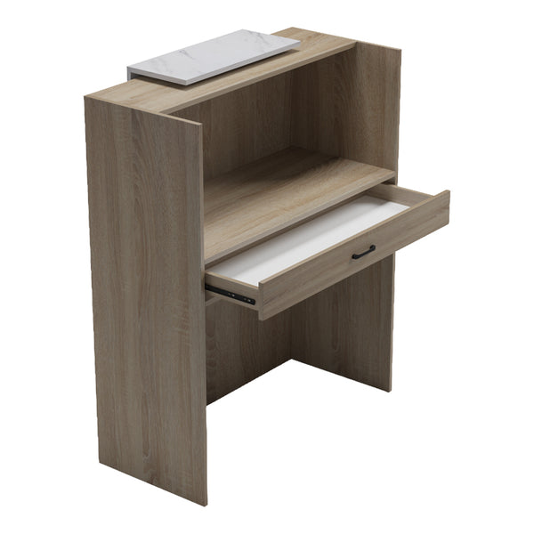 Reception birou Zowel cu LED sonoma-alb marble look, Sonoma - White Marble, 90x40x110 cm