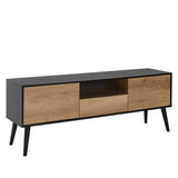 Comoda TV Adore Retro Plus, Negru - Stejar, 160 x 58 x 41 cm