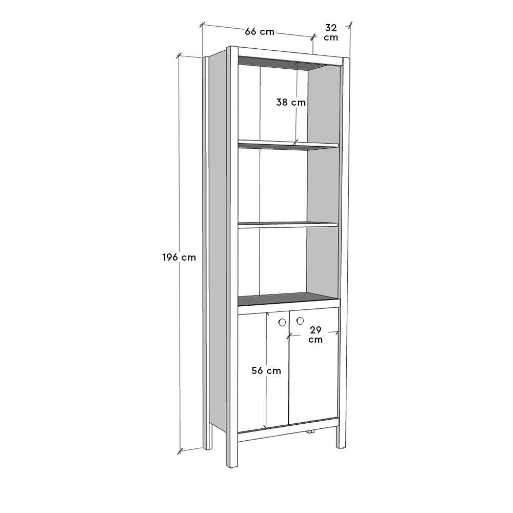 Biblioteca Adore Rustic cu 5 rafturi si usi, Alb, 66 x 196 x 32 cm