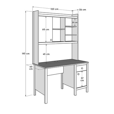 Birou Adore Rustic cu biblioteca, Alb, 120x193x60 cm, foto produs 7