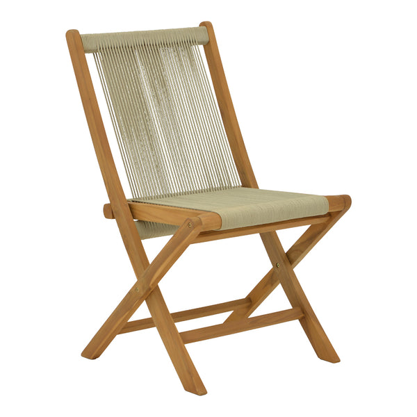 Scaun Banou pliabil lemn de tec si frânghie, neagra, 52x58x88 cm
